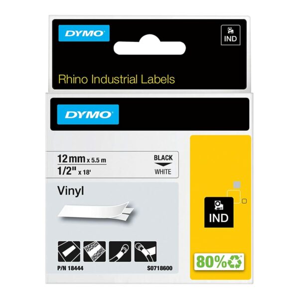 Cinta Laminada para Rotuladoras Dymo 18444 Blanco Negro/Blanco 12 mm - Imagen 2