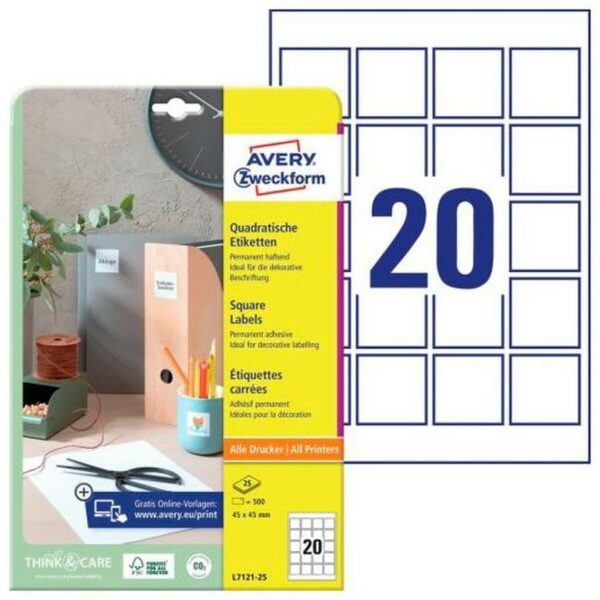 Etiquetas adhesivas Avery Blanco 25 Hojas 45 x 45 mm - Imagen 3