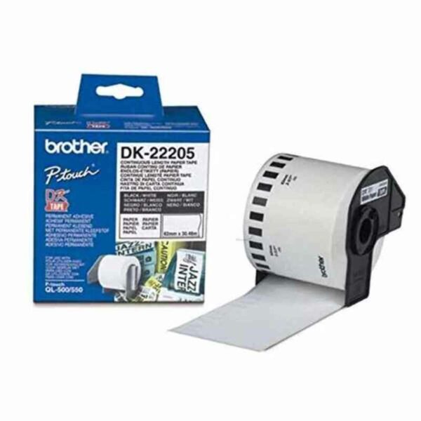Papel Continuo para Impresoras Brother DK22205 Blanco Negro (1 unidad) - Imagen 2