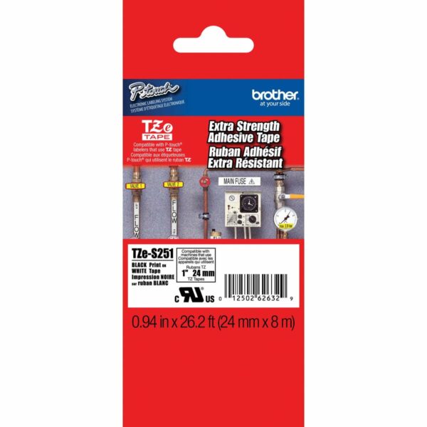 Cinta Laminada para Rotuladoras Brother TZE-S251 Blanco Negro/Blanco 24 mm - Imagen 3