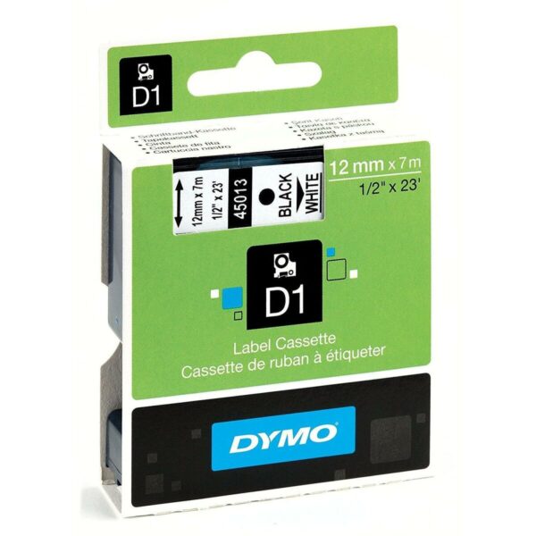 Cinta Laminada para Rotuladoras Dymo D1 45013 12 mm LabelManager™ Blanco Negro (5 Unidades) - Imagen 2