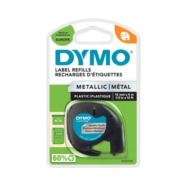 Cinta Laminada para Rotuladoras Dymo 91208 LetraTag® Negro Plata 12 mm (10 Unidades) - Imagen 3