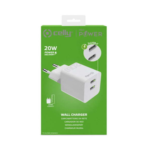 Cargador de Batería Celly TC2USBC20WWH Blanco - Imagen 2
