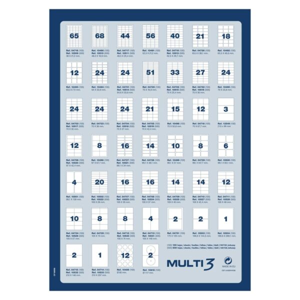 Etiquetas adhesivas MULTI 3 Blanco Recto 500 Hojas 210 x 297 mm - Imagen 2