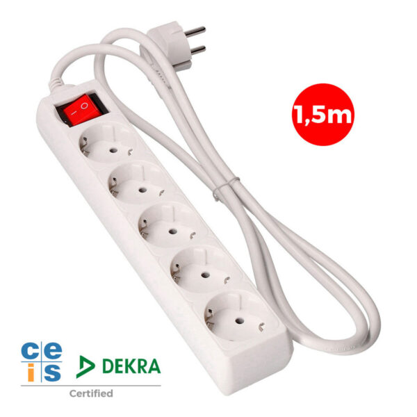 Regleta Enchufes 5 Tomas con Interruptor EDM 41011 Schuko (1,5 m) - Imagen 2