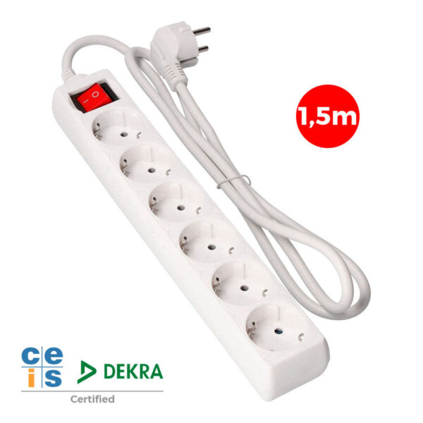 Regleta Enchufes 6 Tomas con Interruptor EDM 41012 Schuko (1,5 m) - Imagen 2