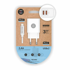 Cargador de Pared +Cable Lightning MFI Tech One Tech Doble Lightning