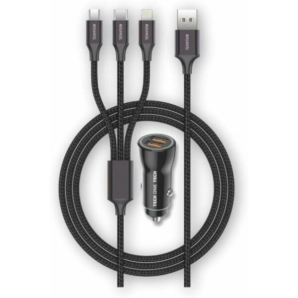 Cargador de Coche USB Universal + Cable Tech One Tech Doble USB x 2 - Imagen 2