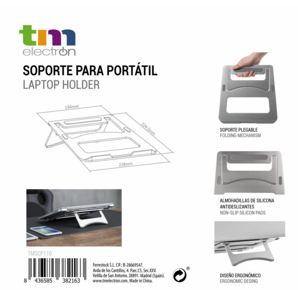 Soporte para Portátil TM Electron Silicona Aluminio Ergonómico 22,5 x 22,8 x 0,4 cm - Imagen 2