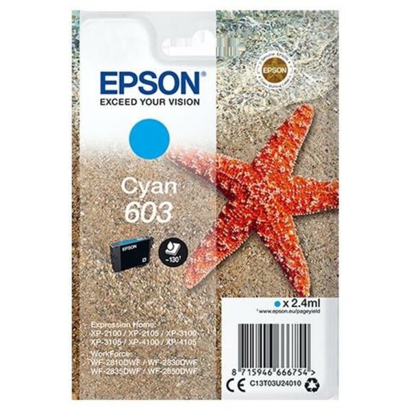Cartucho de Tinta Original Epson XP-2100, 3100, 4100 / WF-2830DWF, 2850DW - Nº 603 Cian (10 Unidades) - Imagen 2