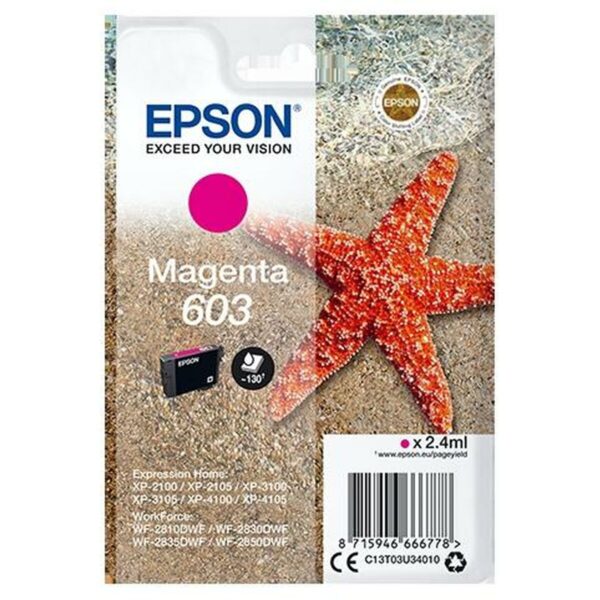 Cartucho de Tinta Original Epson XP-2100, 3100, 4100 / WF-2830DWF, 2850DW - Nº 603 Magenta (10 Unidades) - Imagen 2