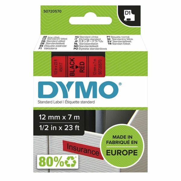 Cinta Laminada para Rotuladoras Dymo LM D1 Negro/Rojo - Imagen 2