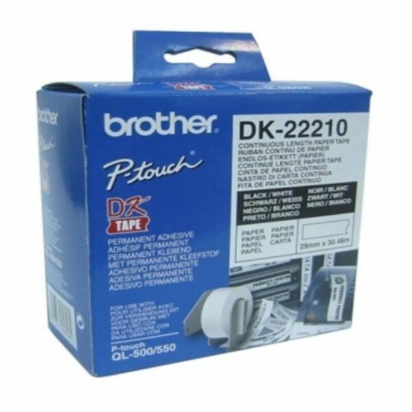 Papel Continuo para Impresoras Brother DK22210 29 x 30,48 mm Blanco 29 mm - Imagen 2